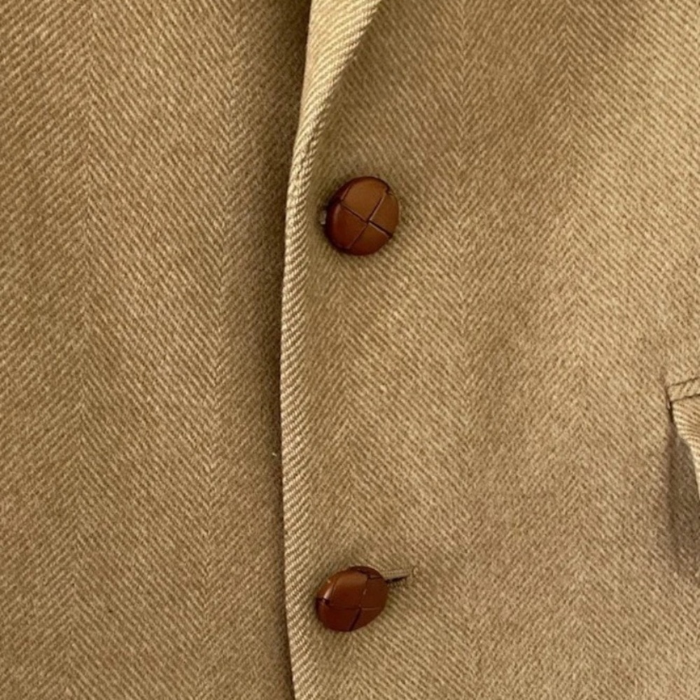 Oliver Hunt Men's Camel Hair Wool Tan Blazer Coat Unique Buttons Size 39 - Picture 2 of 8
